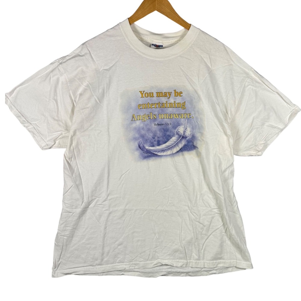 Jerzees Heavyweight Cotton Vintage Graphic Religious Jesus T Angels Mens XL